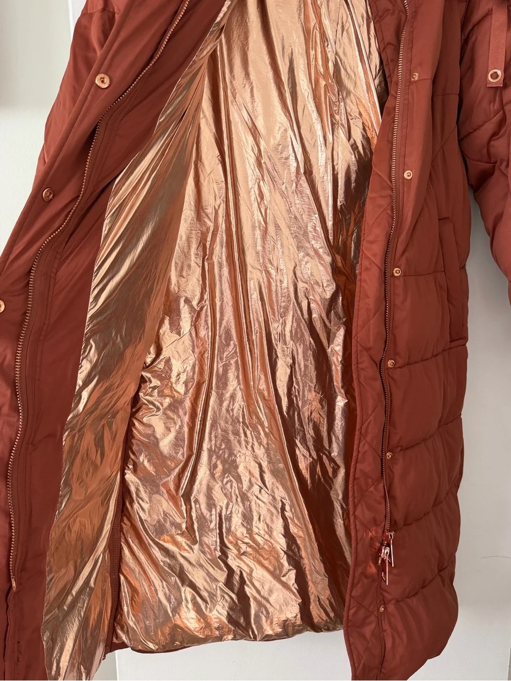 Avec Les Filles Thermalpuff Longline Puffer Coat Brown/Rust/Copper - Size S